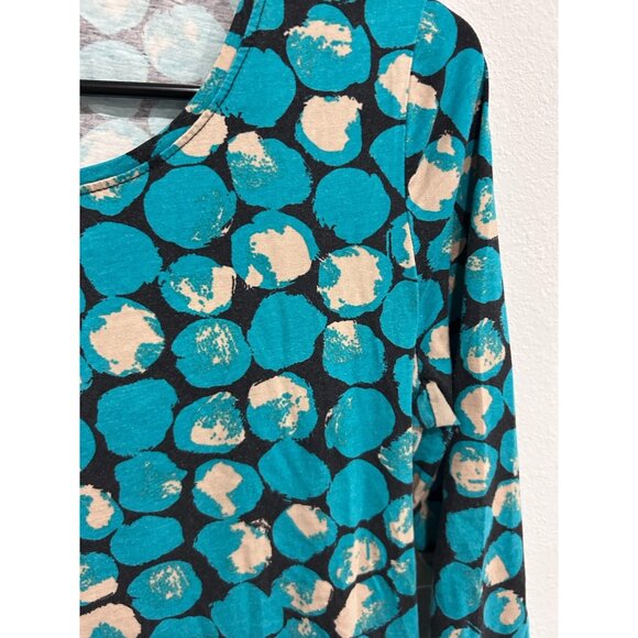 Madison Polka Dot Scoop Neck 3/4 Sleeve Top Blue Beige Sz Small Casual Wear - Picture 7 of 9